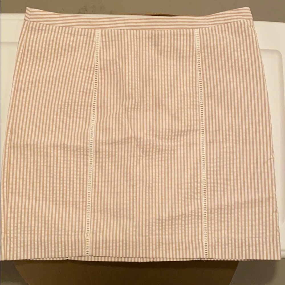 Tan and white seersucker skirt